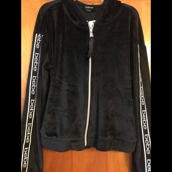 SOLD - Bebe Black Velour Hoodie - Medium - Picture 14 of 14